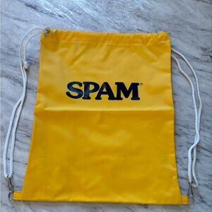 FINAL! SPAM NOVELTY BRIGHT YELLOW DRAWSTRING BACKPACK BAG
